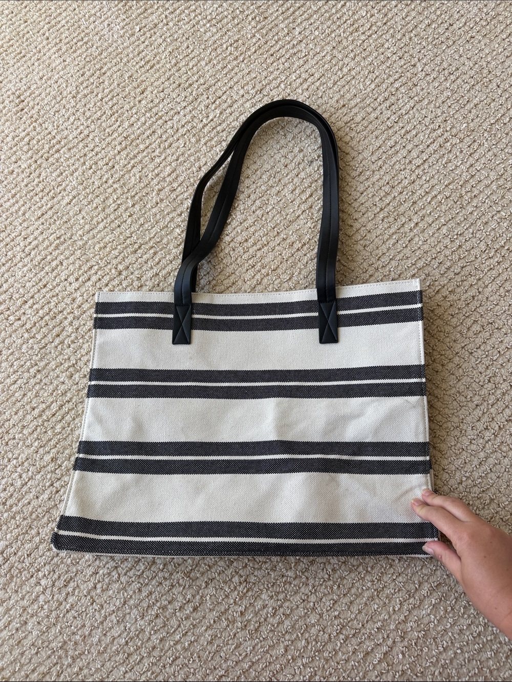 Striped Canvas Tote Bag with Black Handles